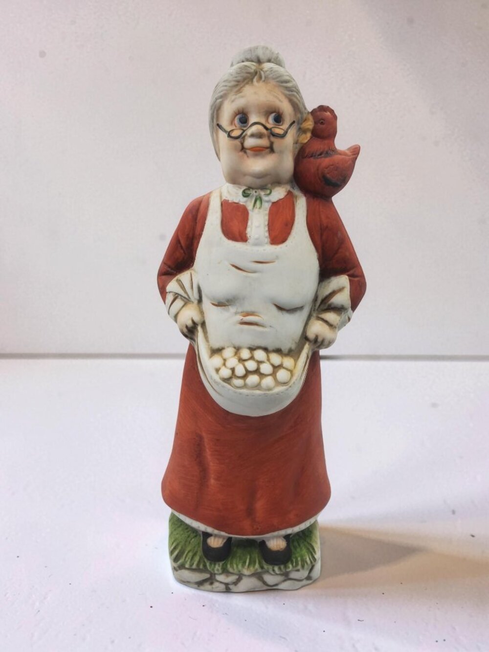 vintage 1987 trippers inc. ceramic handpainted grandmother gathering eggs